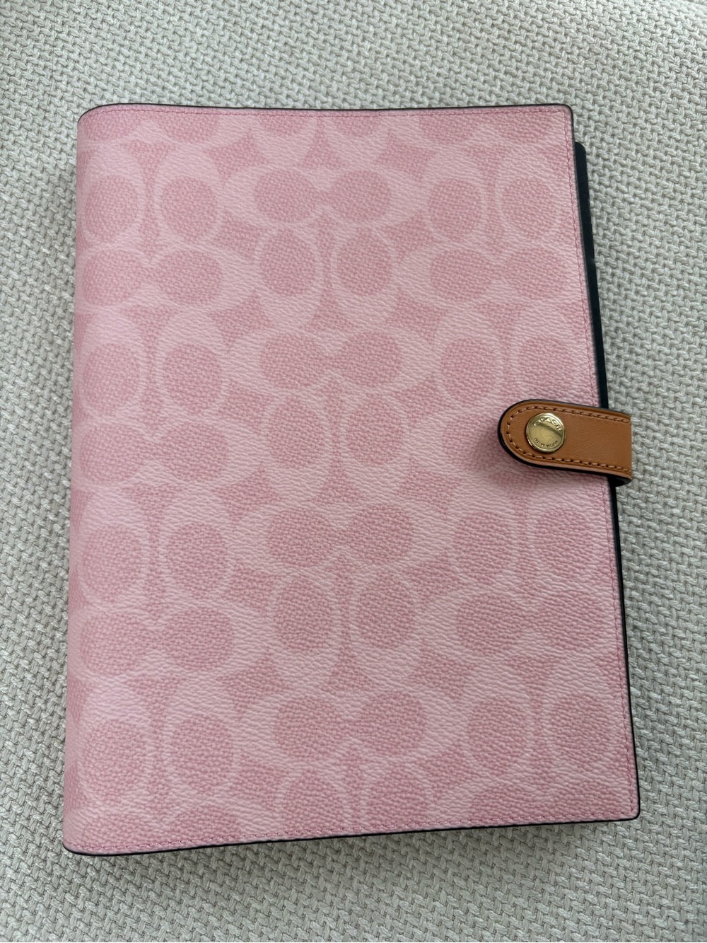 Coach Pink Signature Pebbled Leather Organizer with Tan Snap